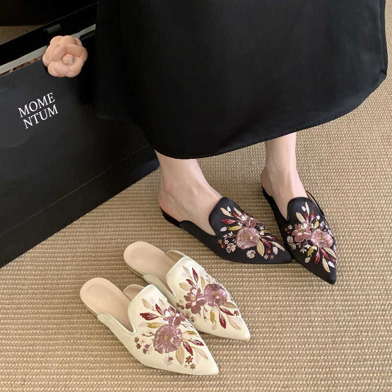 Dame elegante Mules med florale broderier og spids tå Stilla