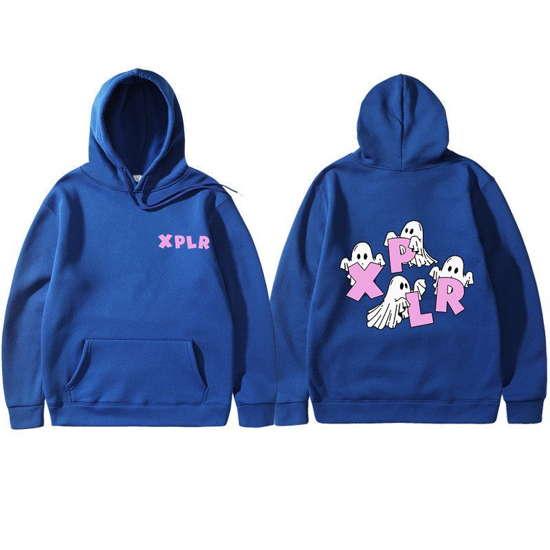 Dame hoodie med kreativt spøgelsesmotiv og kangaroo lomme Skovae