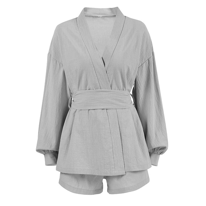 Damer elegant loungewear-sæt med stilfulde pufærmer og taljebælte Stilla