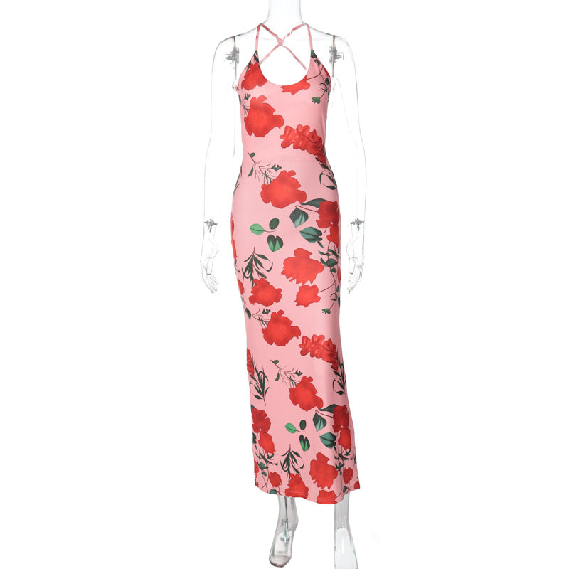 Dame Maxikjole med skulderfri design og blomstermønster Stilla