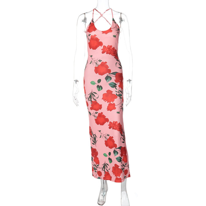 Dame Maxikjole med skulderfri design og blomstermønster Stilla