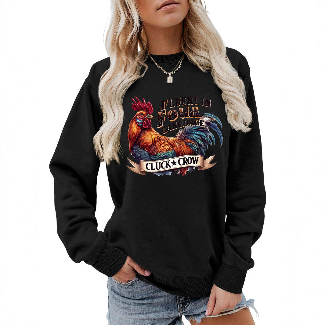 Kvinders sweatshirt med humoristisk kyllingemotiv og behagelig pasform Stilla