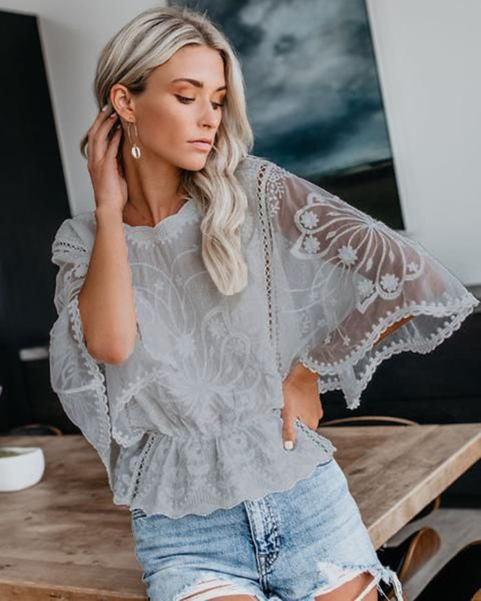 Dame luftig bluse med floralt design Stilla