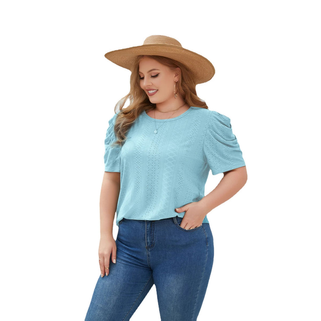 Damer Elegant Bluse shirt med Puffærmer og Strukturmønster Skovae