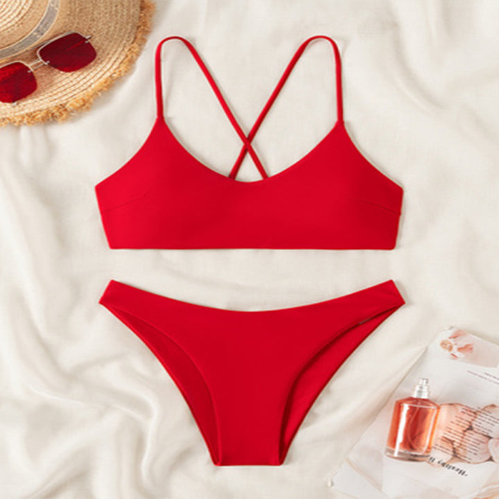 Dame triangel-bikini-sæt med elegant krydsbærer-design Skovae