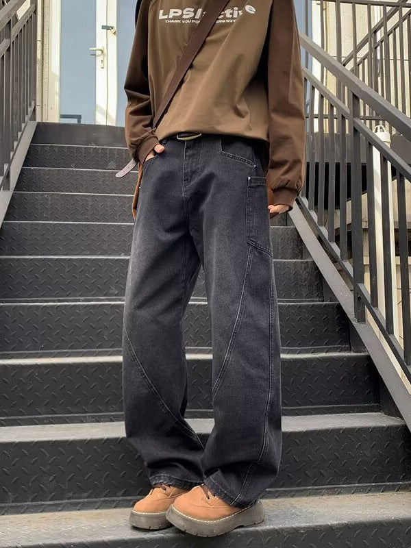 Herren brede jeans i urban stil med afslappede detaljer og høje lommer Stilla