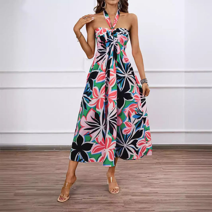 Dame Maxi Kjole med skulderfrit design og blomsterprint Stilla
