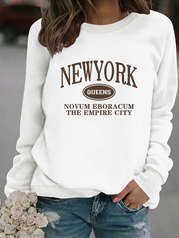 Kvinders sweatshirt med stilfuld New Yorker tekst Stilla
