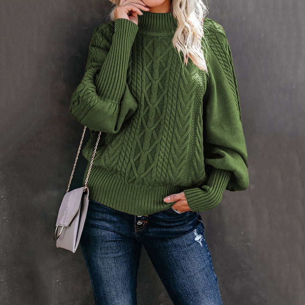 Kvinders strikket sweater med opretstående krave og kabelmønster Stilla