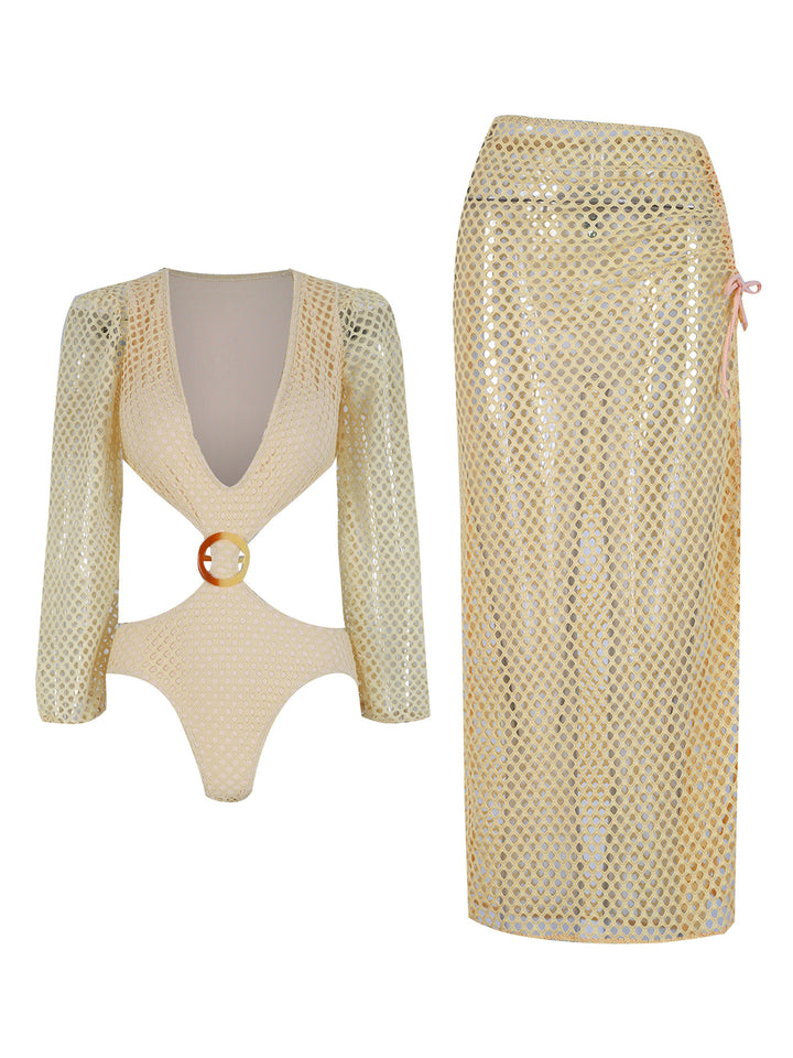 Damens badedragtaske med elegant netlook og fashionable taljebælte Stilla