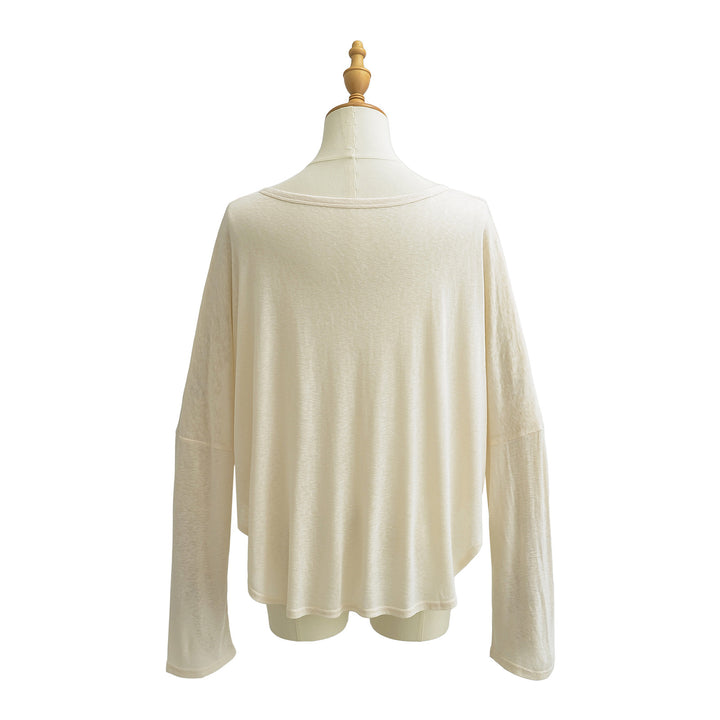 Dame langærmet shirt med elegant V-udskæring og knapbar frontdesign Stilla