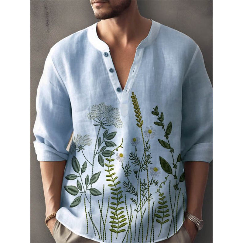 Herrer Elegant Blomst Broderet Skjorte Stilla