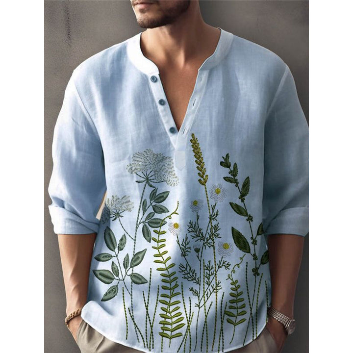 Herrer Elegant Blomst Broderet Skjorte Stilla