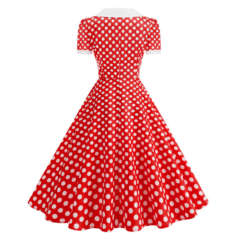 Dame Retro Maxikjole med Krave og Dots Skovae