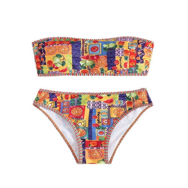 Dame Bandeau-Bikini-sæt med livagtigt frugtmønster Stilla