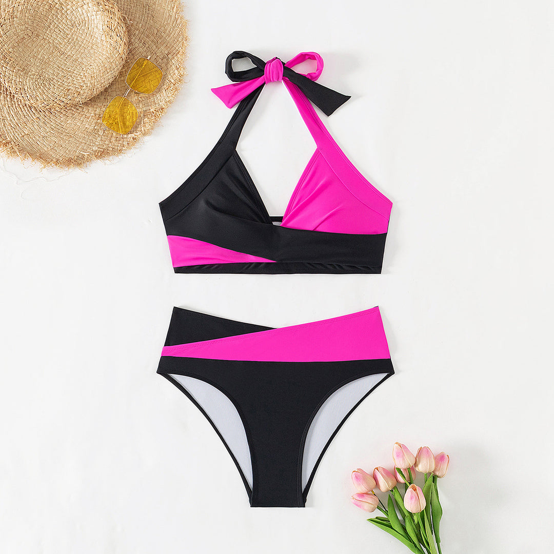 Damer Sporty Højskåret Bikini-Sæt med Vikkedesign Skovae