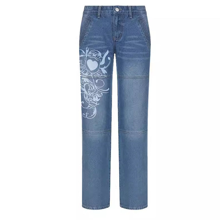 Dame baggy jeans med unikt grafisk design Skovae