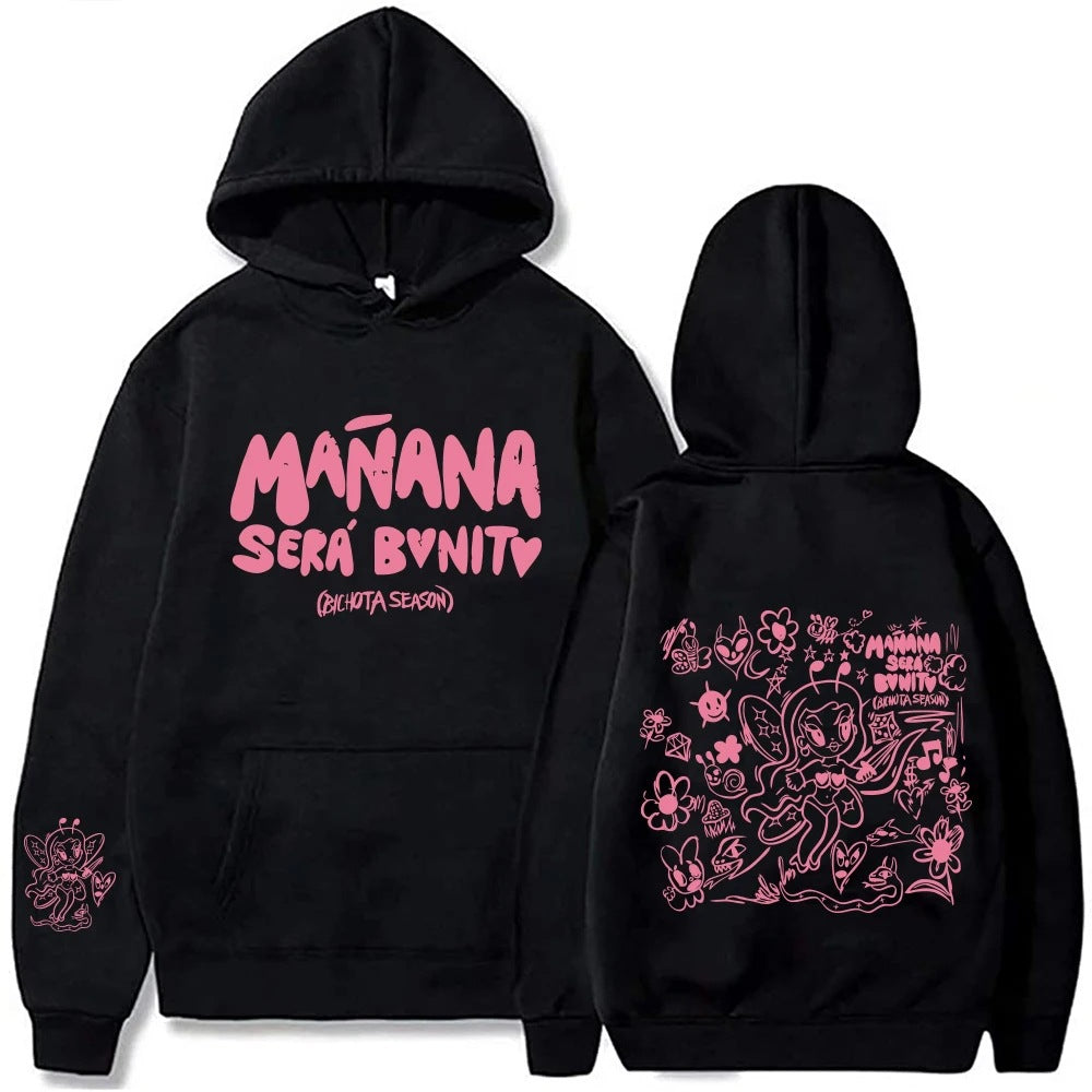 Kvinders hoodie med kreativt print og praktisk kængurulomme Skovae
