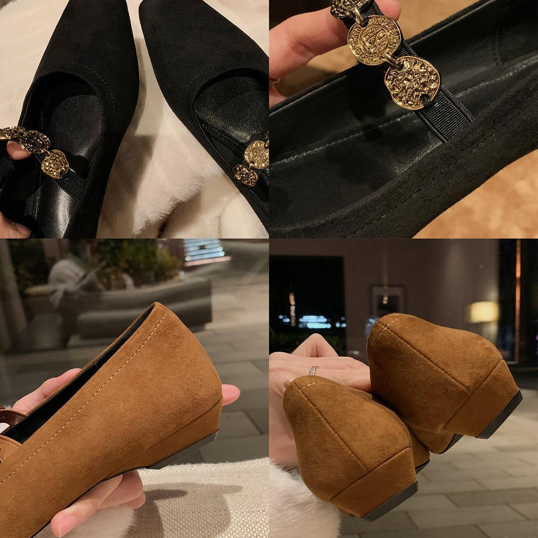 Dame elegante firkantede tå slippers med dekorativ kæde detalje Stilla