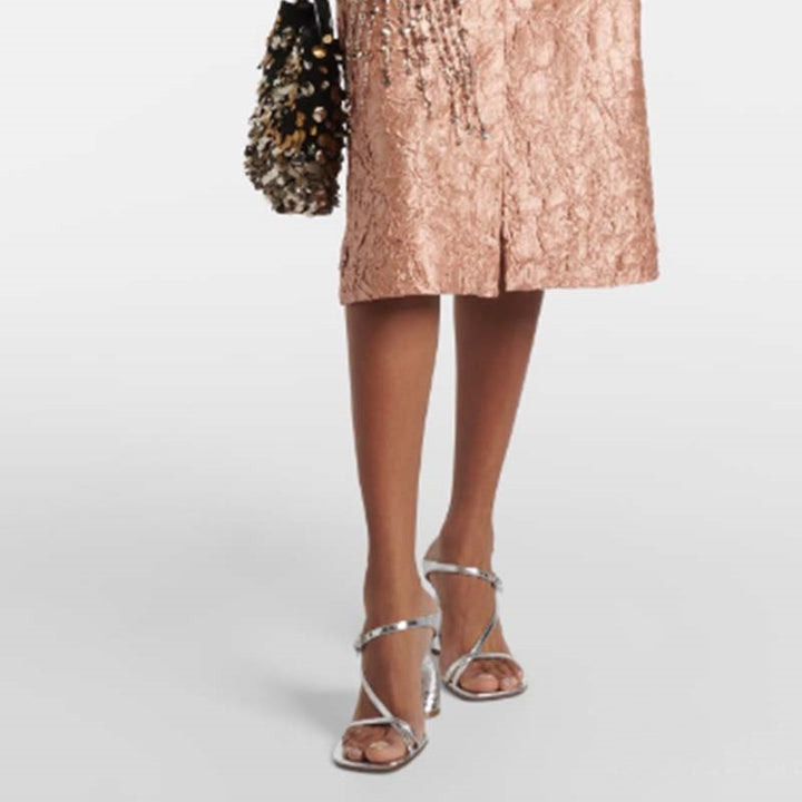 Femme Metallic Strappy Højhælede Sandaler med skulpturel Blokhæle Stilla