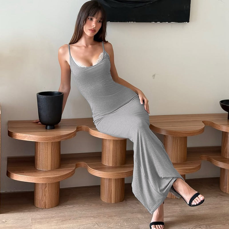 Dame Elegant Maxikjole med justerbare stropper Skovae