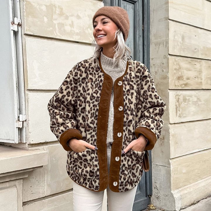 Dame kort frakke med livlig dyreprint og fleece-for Stilla