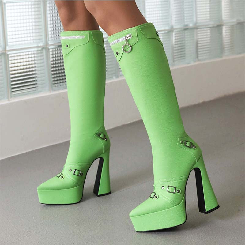 Femme Platform lår-høje Stiletto Støvler med futuristiske accenter Stilla