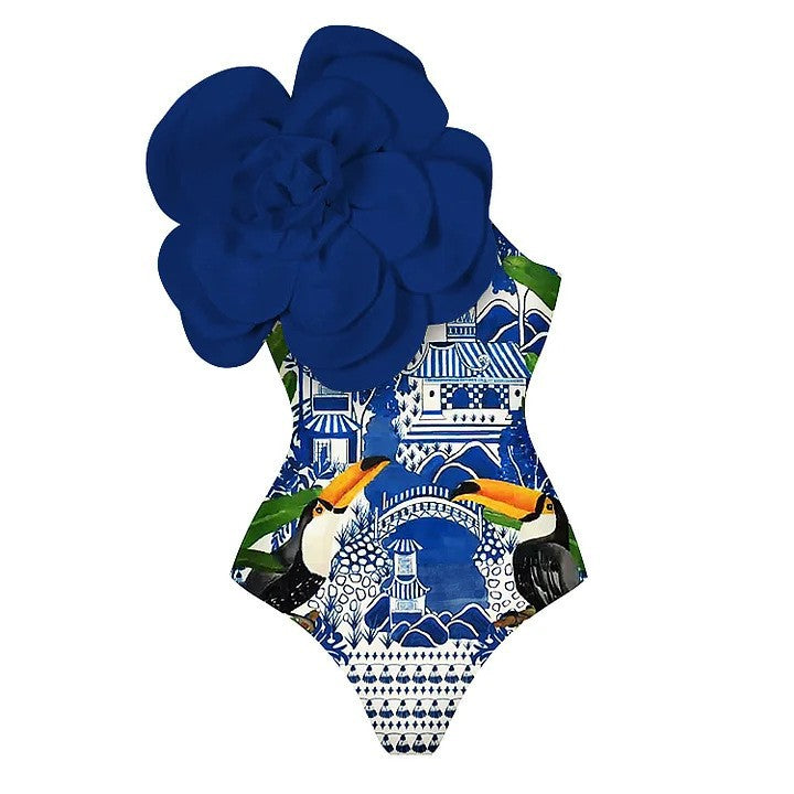 Dame én-delt badeshorts med floral 3D-design Skovae