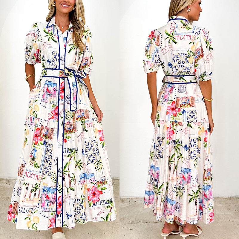 Dame Maxikjole med floralt print og taljefokus Stilla