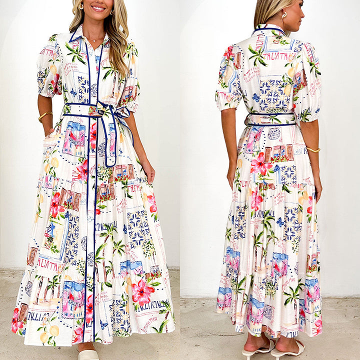 Dame Maxikjole med floralt print og taljefokus Stilla