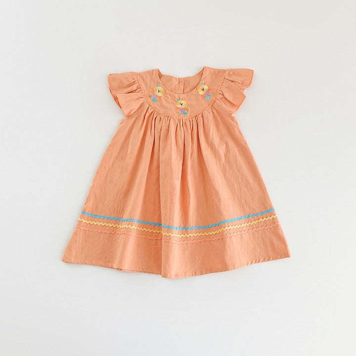 Pige vintage-inspireret bomulds kjole med broderede florale accenter Stilla