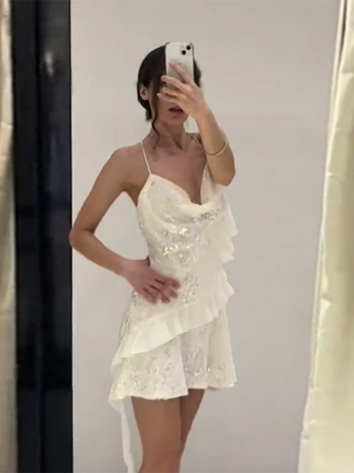 Dame Mini-kjole med glitrende palietter og flæse detaljer Stilla