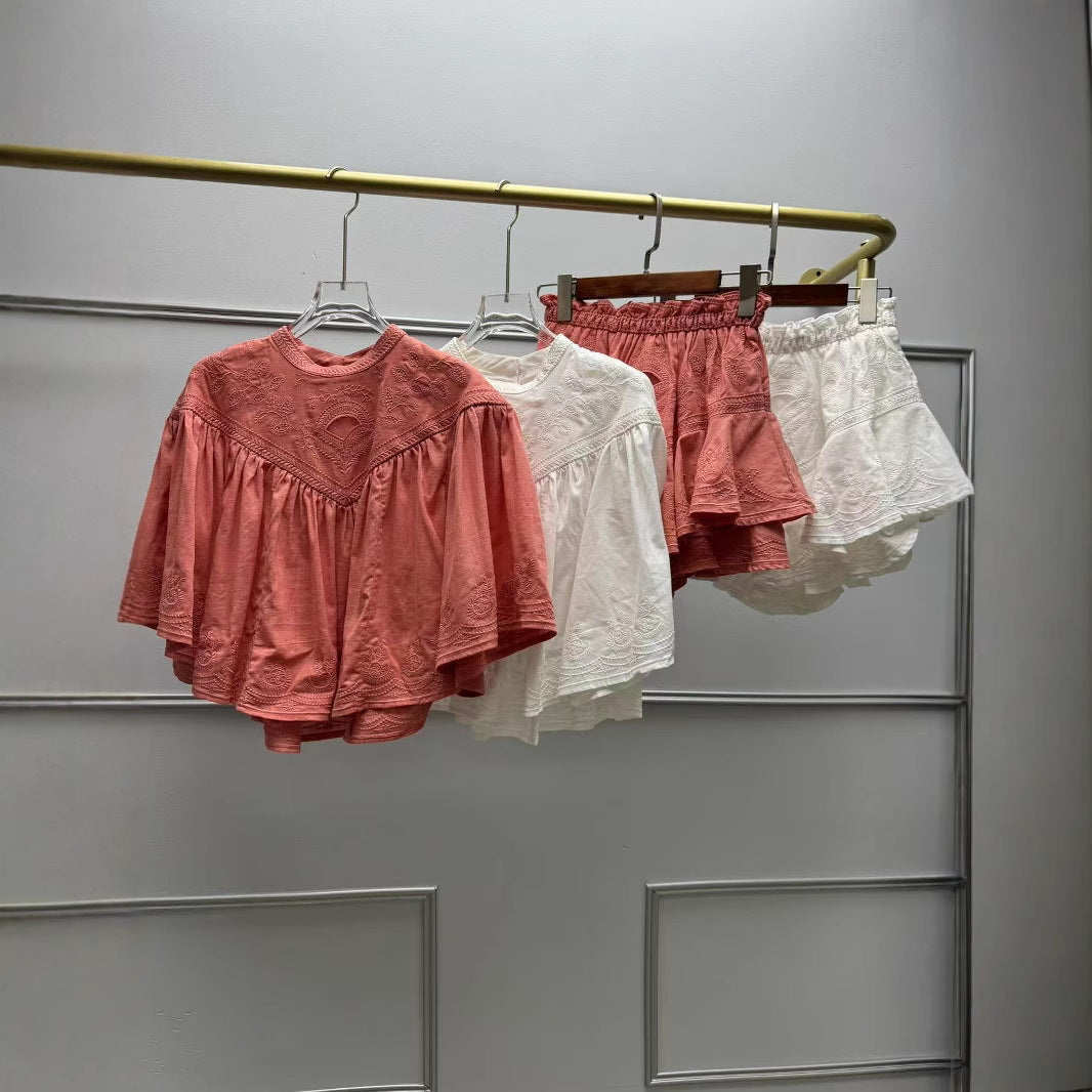 Dame volantskirt med detaljeret broderi og elastisk bæltedel Stilla