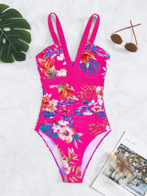Dame Floral Print V-Hals Enstykket Badedragt Stilla