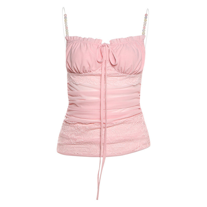 Dame Top med rynket design og sarte spidse detaljer Stilla