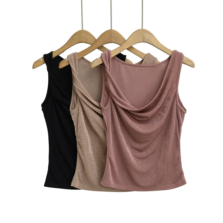 Dame ærmeløs charmerende top med raffineret drapering-design Stilla
