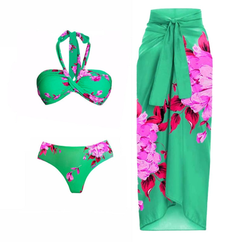 Dame Strand-Bikini-Sæt med asymmetrisk top og elegant Maxiskørt Skovae