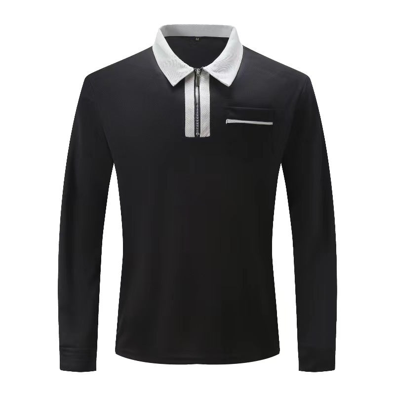 Herrer nan elegant Langærmet poloshirt med markeret ståkrave metal kort lynlås og brystlomme Skovae