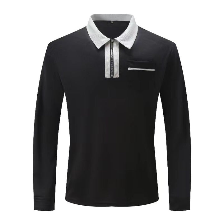 Herrer nan elegant Langærmet poloshirt med markeret ståkrave metal kort lynlås og brystlomme Skovae