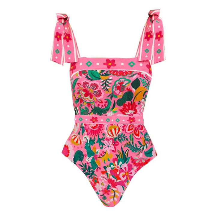 Dame Floral Motif Badedragt med legesygt stropdesign Skovae