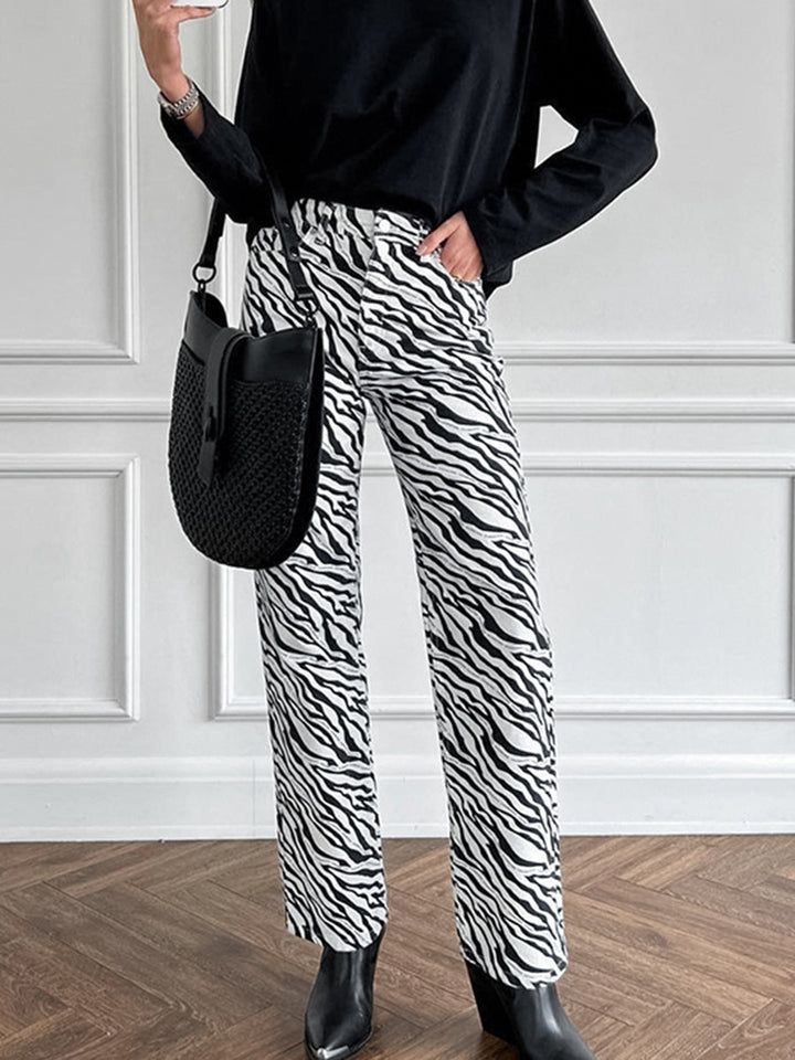 Dame High-Waist Zebra-Print Bukser Stilla