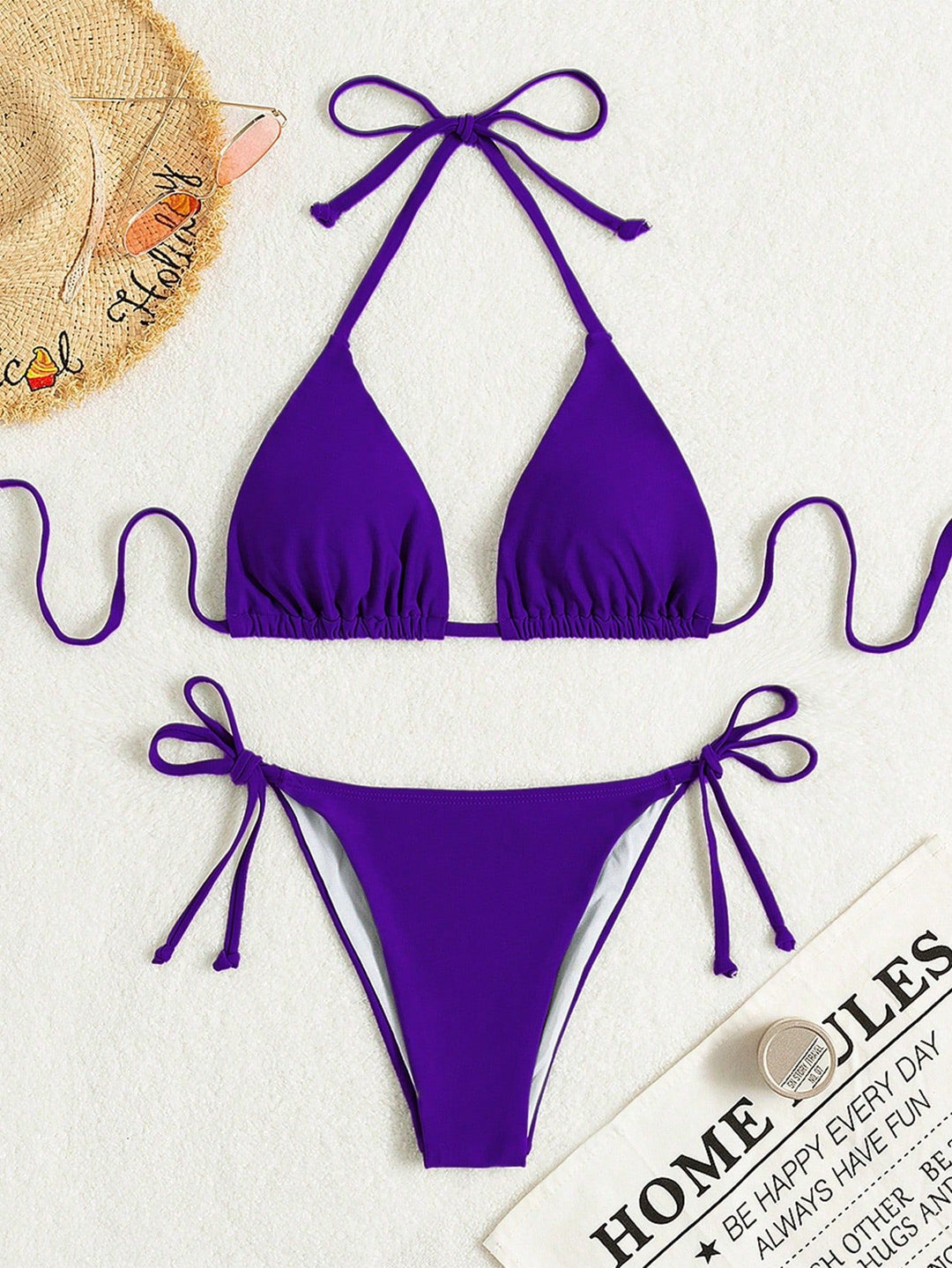 Dame triangel-bikini med justerbare stropper og elastisk taljeelastik Skovae