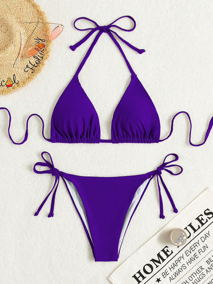 Dame triangel-bikini med justerbare stropper og elastisk taljeelastik Skovae