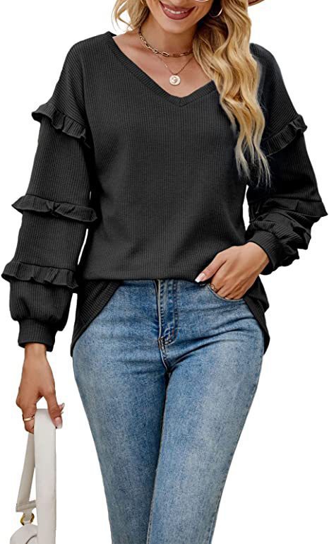 Dame mode sweatshirt med flæse detaljer Stilla