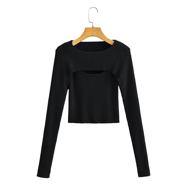 Kvinders langærmet crop top med sofistikeret udskæringsdesign Stilla