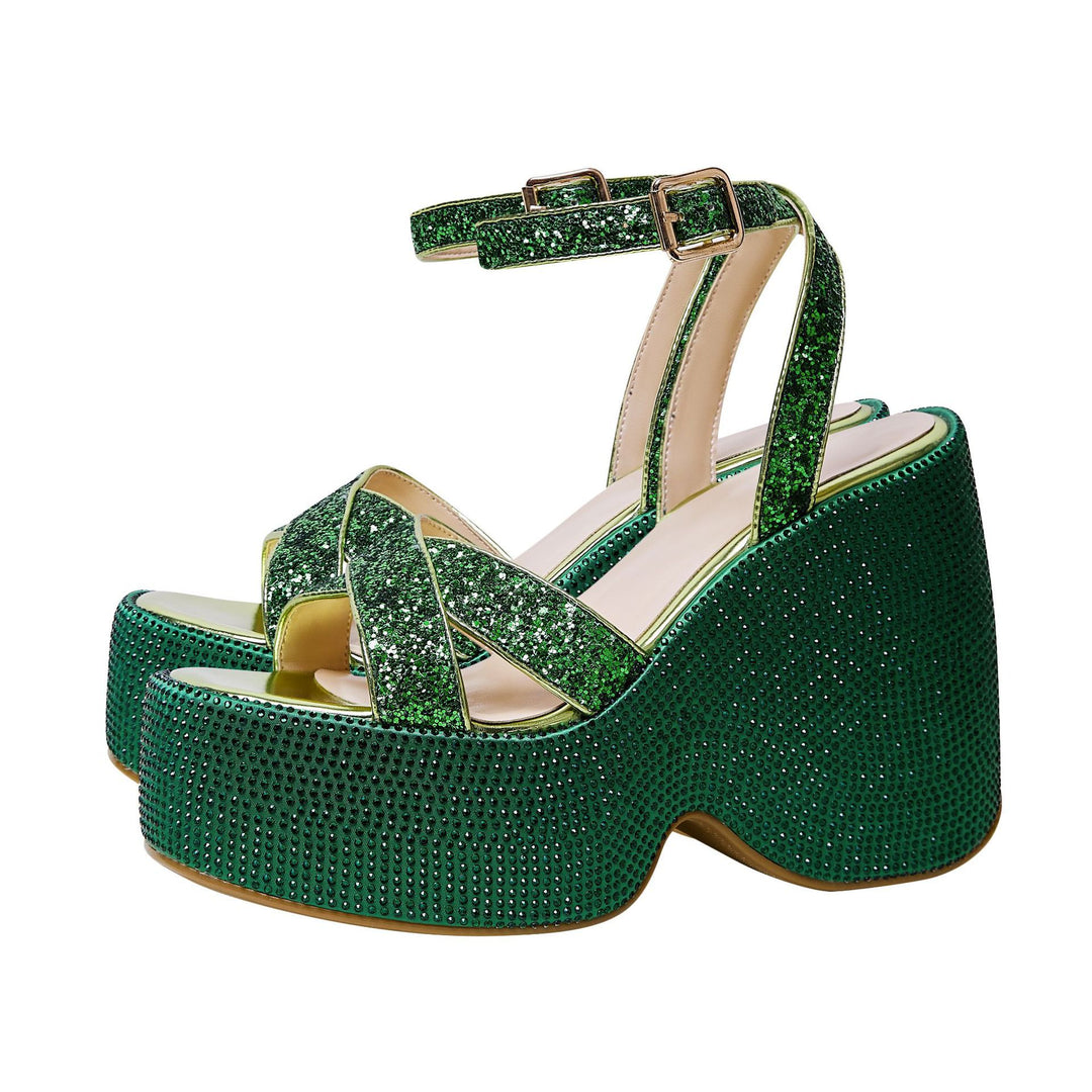 Femme Strass-beklædte platform-wedge-sandaler Stilla