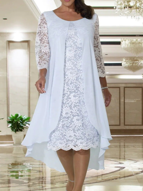 Dame nan elegant chiffon-spidskjole med vokuhila-overdel og trekvartærmer Skovae