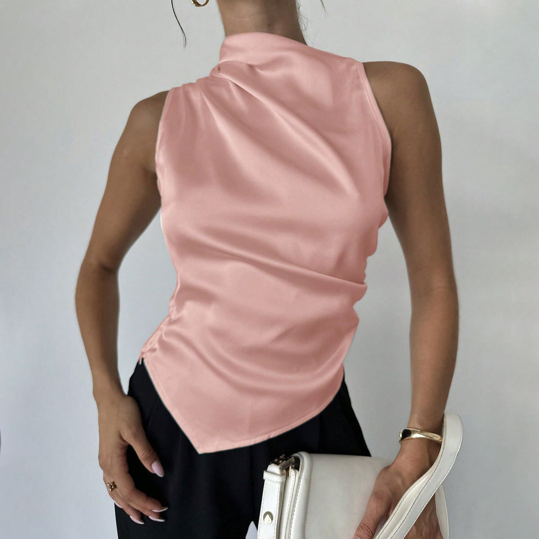 Damer elegant, figursyet satin top med asymmetrisk kant Skovae