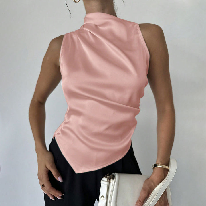 Damer elegant, figursyet satin top med asymmetrisk kant Skovae