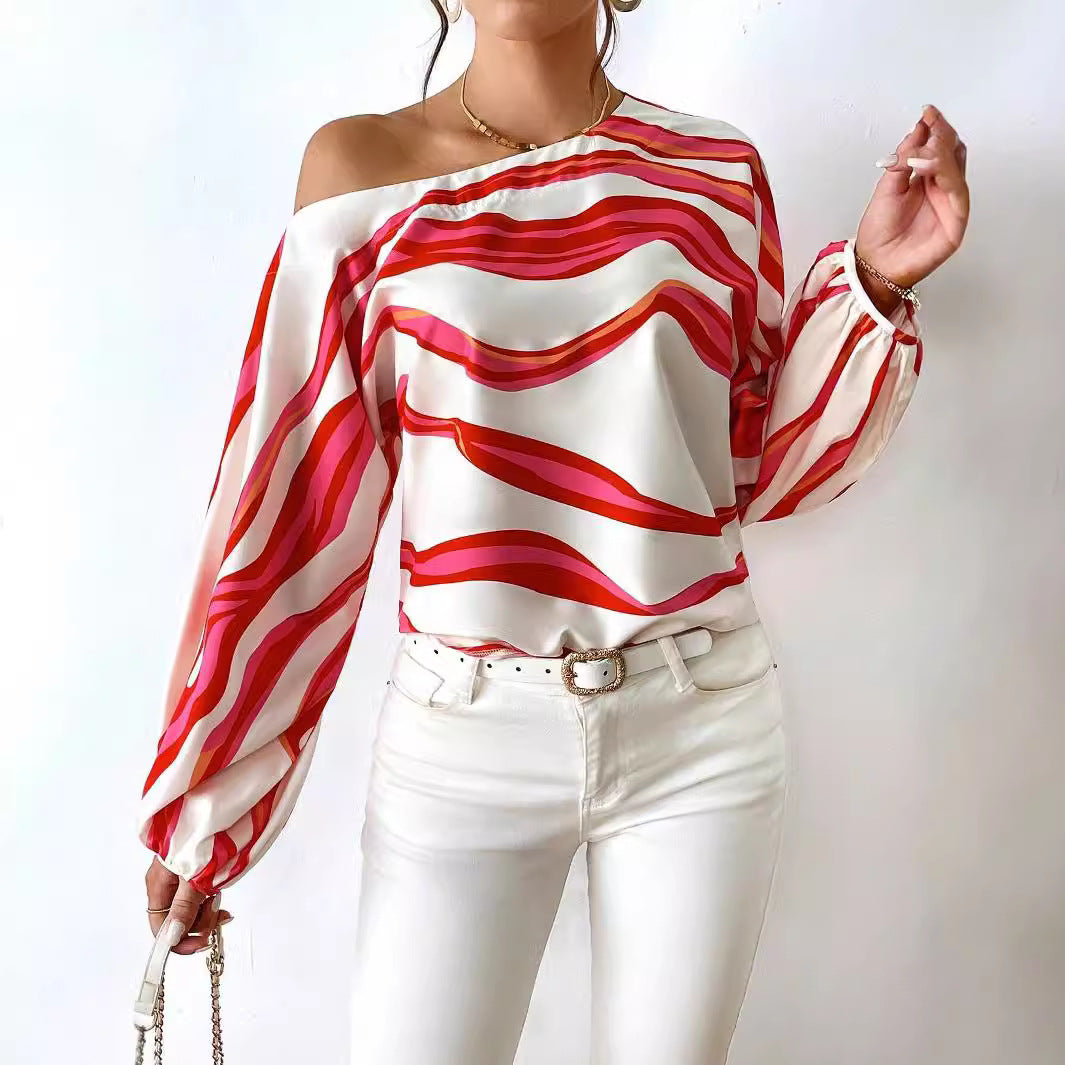 Dame Off-Shoulder Satin Bluse med ballonærmer Stilla